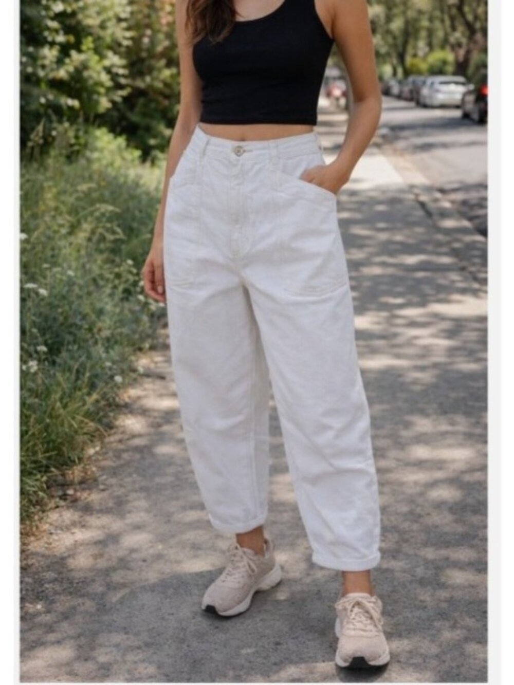 Frye Barrel Jean Bone Size 10 NWT Women High Rise Wide Leg Cream Ivory Denim